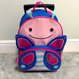 Skip Hop  Pink and Blue Butterfly Kids Rolling Backpack